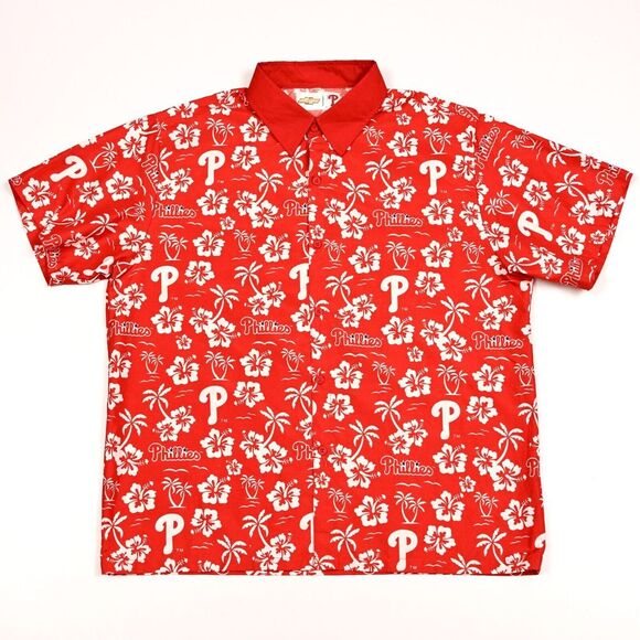 Philadelphia Phillies Hawaiian Shirt Red Floral Chevrolet SGA Mens Size Large - Picture 2 of 8